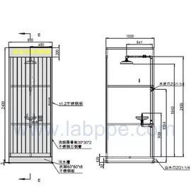 SH786B-Emergency shower & eyewash booth,stainless steel with water/waste tank and curtain door wash booth ss304 ANSI Z