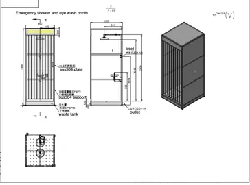 SH786-Emergency shower & eyewash booth,stainless steel with folding door material 304 stainless steel wash booth dust