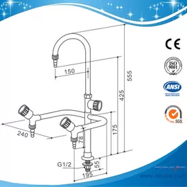 SHA1-Three Way/Triple outlet Lab Tap/Faucet,brass,360°swing,White/lever handle optional