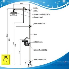 SH712BSR-RED shower & eyewash station,SS304 Foot pedal emergency shower